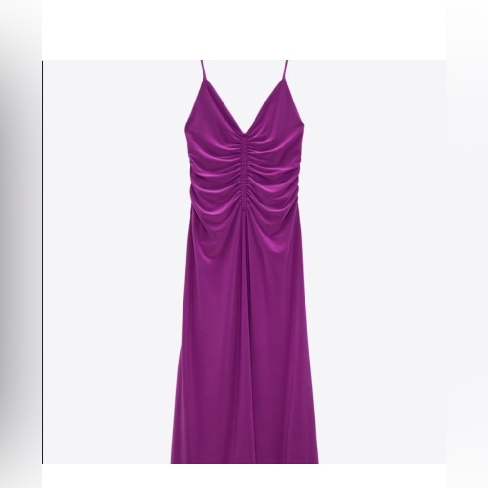 Zara  Purple Ruched midi Dress